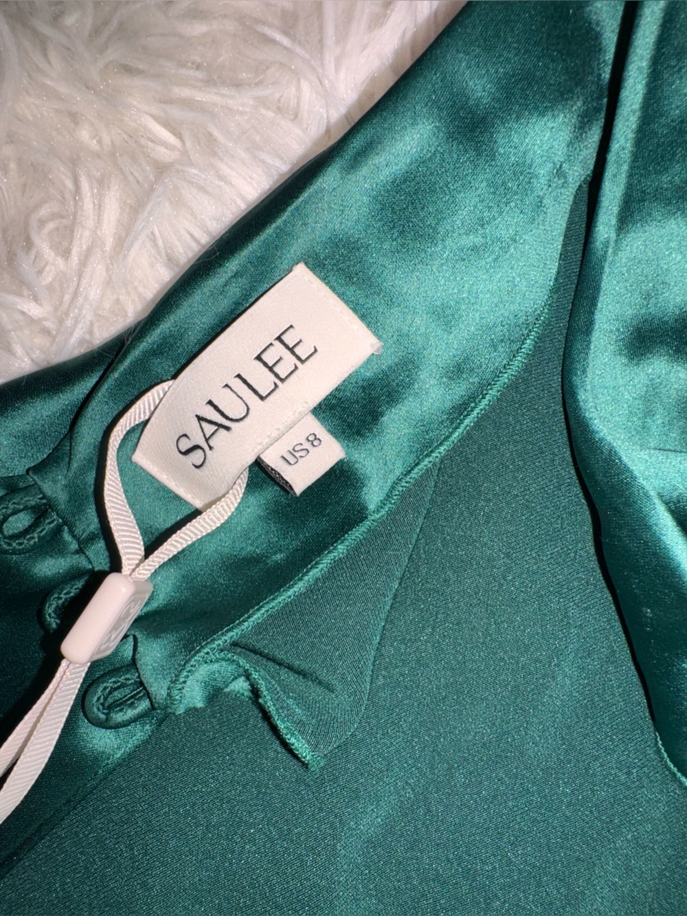 NEW SAU LEE Penelope High-Neck Backless Halter Satin Emerald Green Sz 8 - Picture 3 of 5